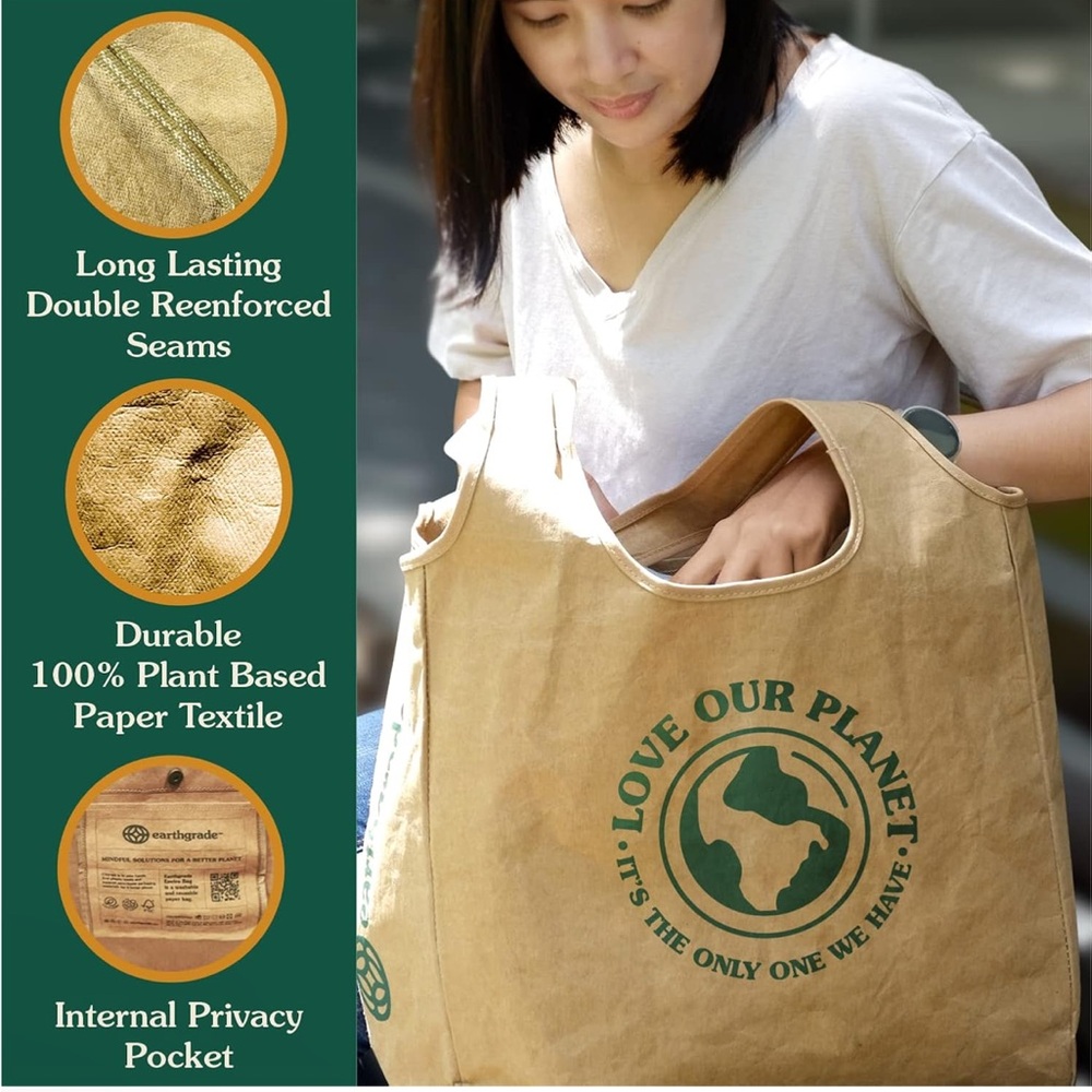 NWT “Love Our Planet” Eco Tote Shoulder Bag Washable Paper Reusable - Picture 6 of 9